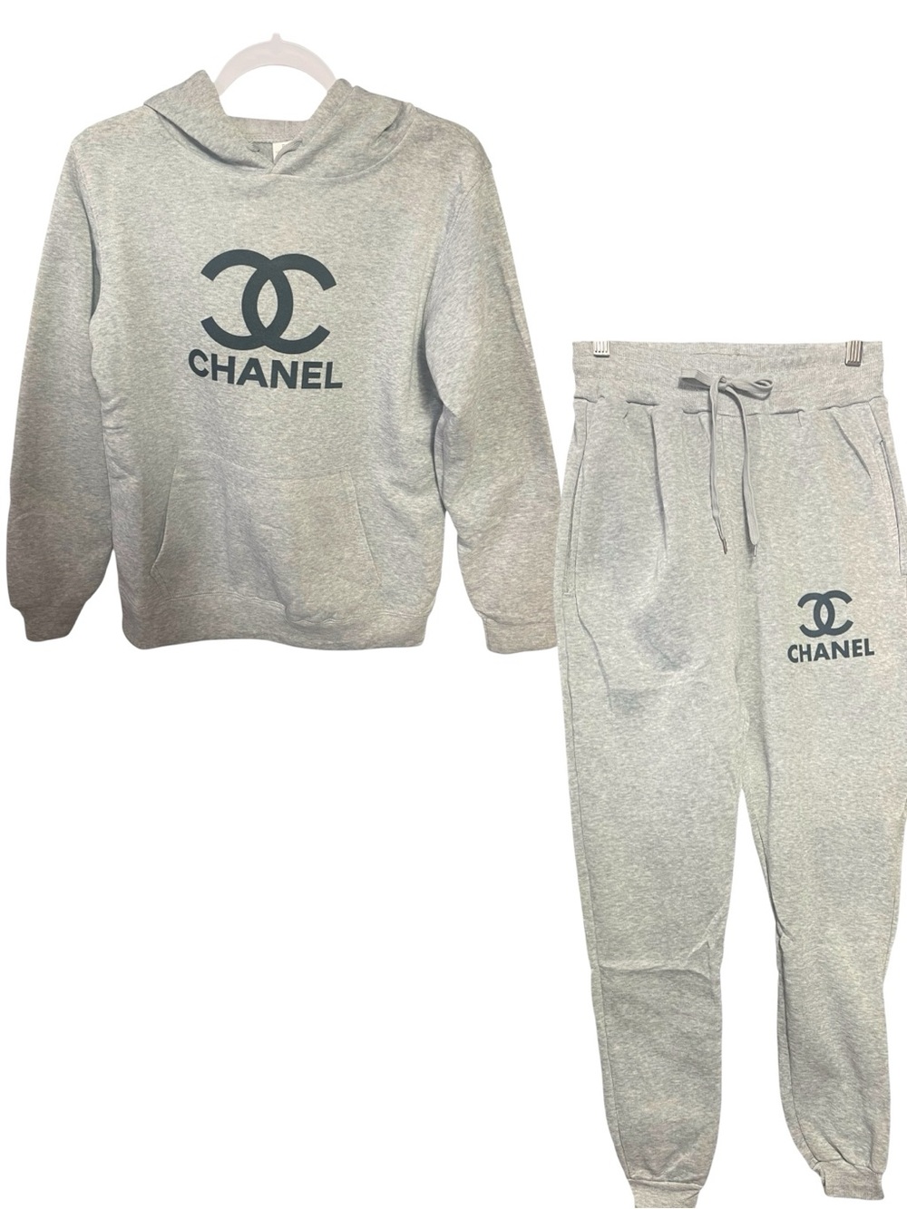 Light Gray Designer Logo Pullover Hoodie and Joggers Pantsuit